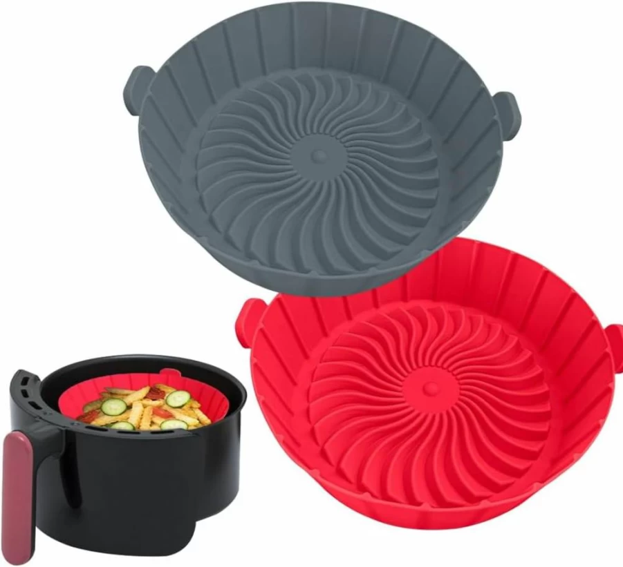 Xabzhzn Reusable Silicone Air Fryer Liners - 2 Pack Non-Stick Baking Tray for 2-2.5Qt Cosori, Ninja, Instant Pot, Dash, Bella & More - Dishwasher Safe Accessories