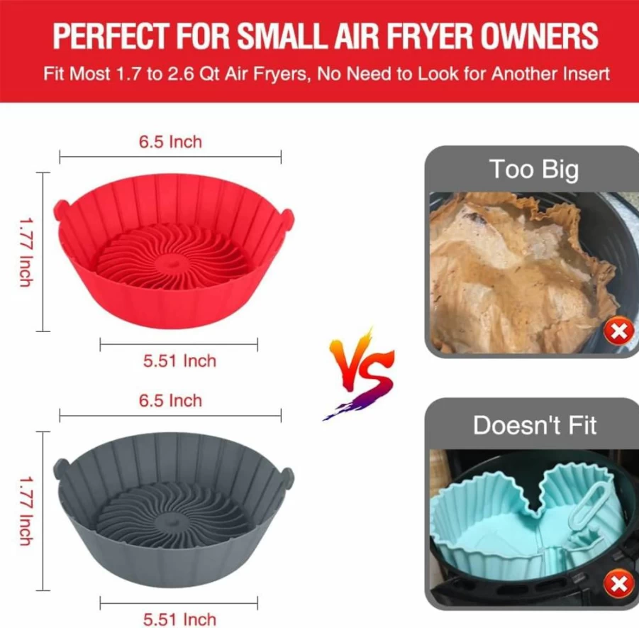 Xabzhzn Reusable Silicone Air Fryer Liners - 2 Pack Non-Stick Baking Tray for 2-2.5Qt Cosori, Ninja, Instant Pot, Dash, Bella & More - Dishwasher Safe Accessories