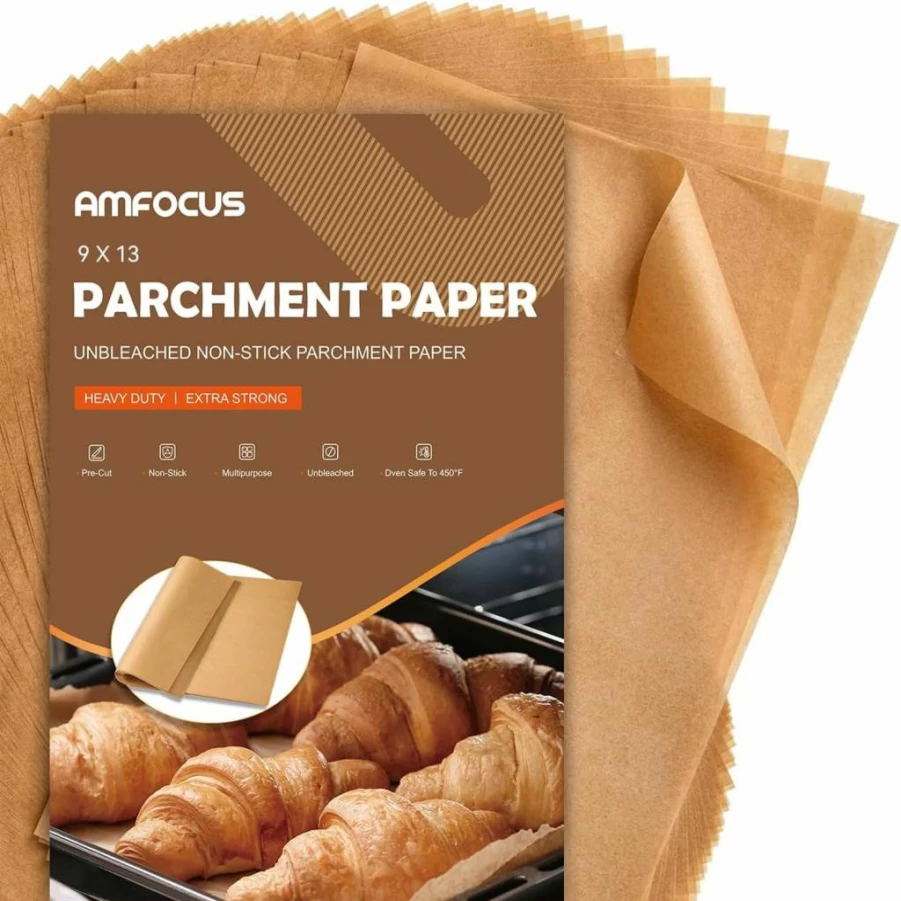 AMFOCUS 200-Pack Unbleached Precut Parchment Paper, 9x13 Inch Quarter Sheet for Baking, Air Fryer, Grilling & Cooking - Non-Stick, Eco-Friendly
