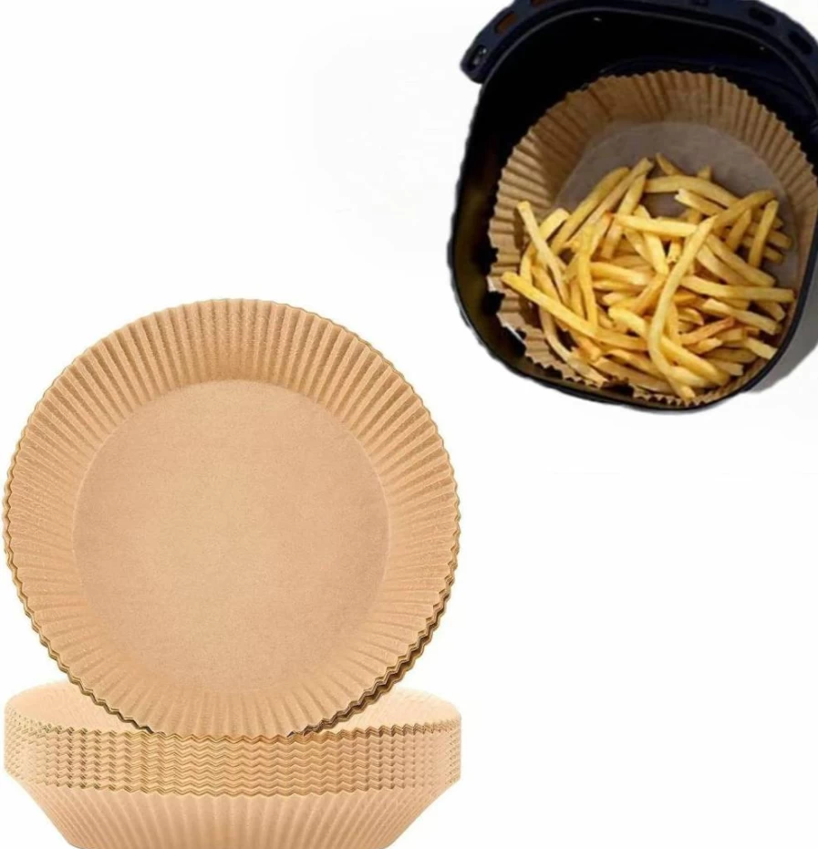 BESTWELL 100-Pack Disposable Air Fryer Liners, 8-Inch Round Parchment Paper Sheets for Air Fryer Basket, Non-Stick Baking Liners, Compatible with Ninja, Philips, Cosori & More