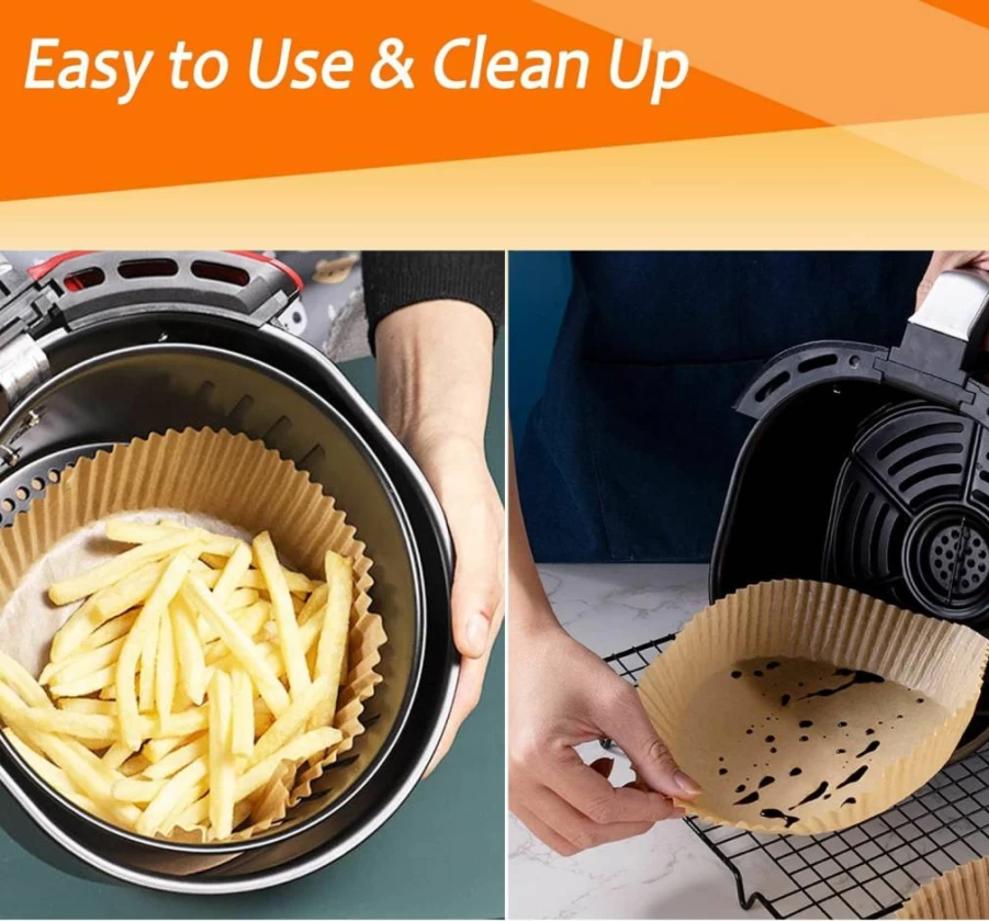 BESTWELL 100-Pack Disposable Air Fryer Liners, 8-Inch Round Parchment Paper Sheets for Air Fryer Basket, Non-Stick Baking Liners, Compatible with Ninja, Philips, Cosori & More