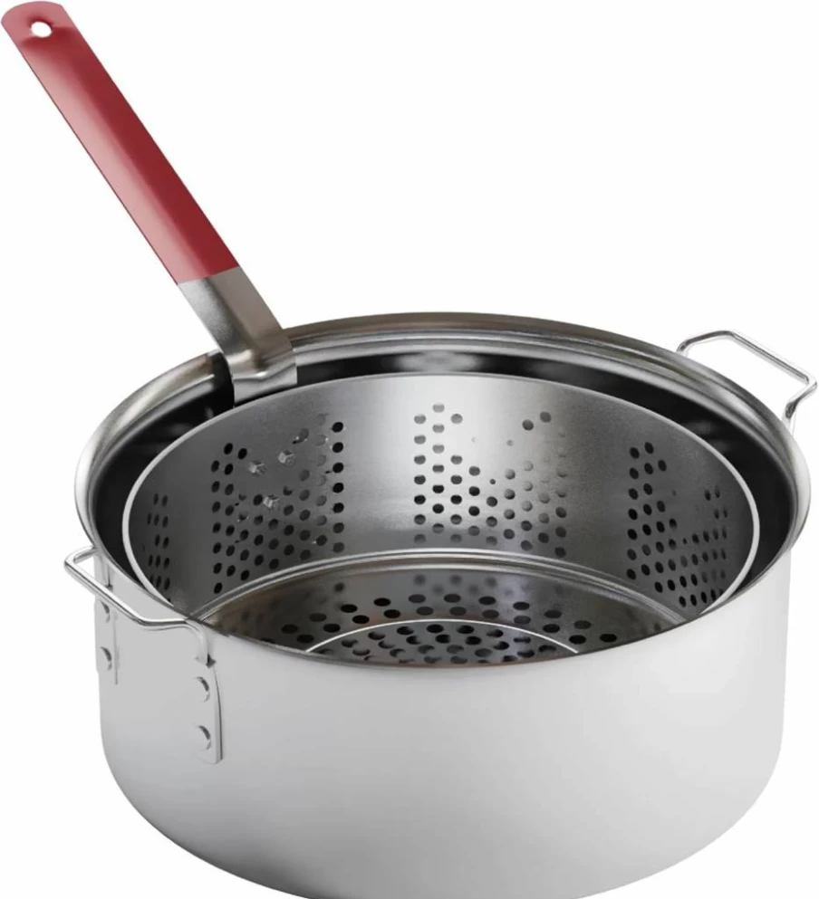 Gas One 10Qt Aluminum Deep Fryer with Basket - Durable Food Grade Outdoor Cooking Pot for Seafood & Chicken, Includes Perforated Strainer & Easy Grip Handles