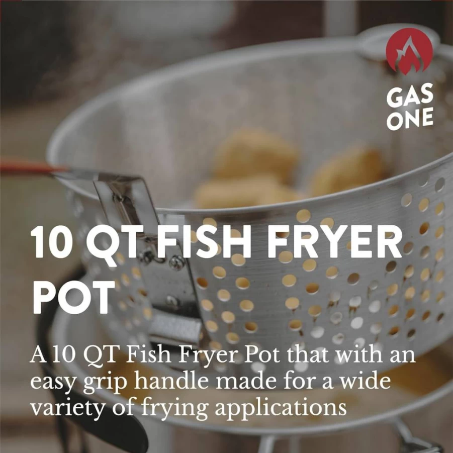 Gas One 10Qt Aluminum Deep Fryer with Basket - Durable Food Grade Outdoor Cooking Pot for Seafood & Chicken, Includes Perforated Strainer & Easy Grip Handles