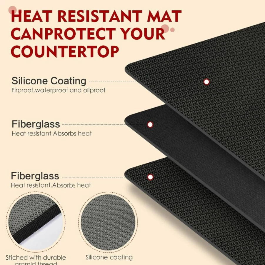 Himake 15x18 Inch Heat Resistant Countertop Mat - 2PCs Kitchen Protector for Air Fryer, Oven, Microwave, Toaster & Coffee Maker