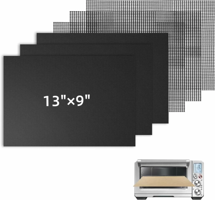 JAYOBGO Reusable Air Fryer Liners - Non-Stick Oven Baking Mats for Breville Smart Oven Air & Ninja Fryers, 3X Liners + 3X Mesh, Dishwasher Safe Accessories