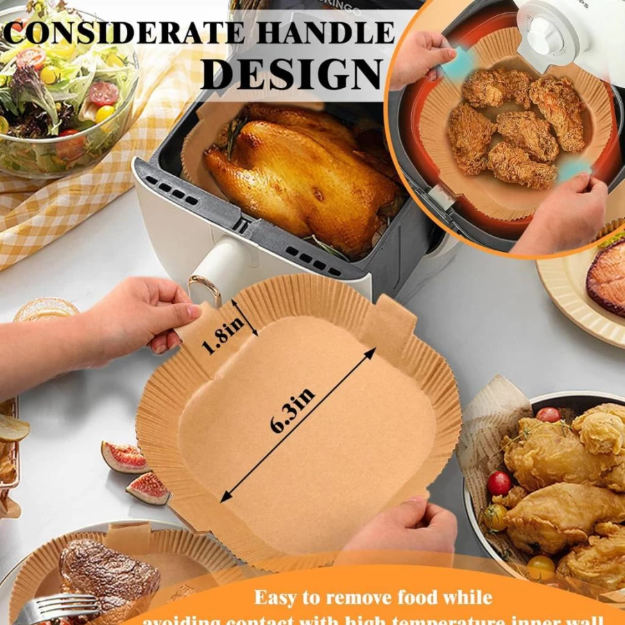 Gropecan 50Pcs 7.9 Inch Square Air Fryer Paper Liners, Non-Stick Parchment Baking Sheets, Oil & Water Proof, Food Grade for Air Fryer Basket, Oven, Pan, Natural Disposable Insert