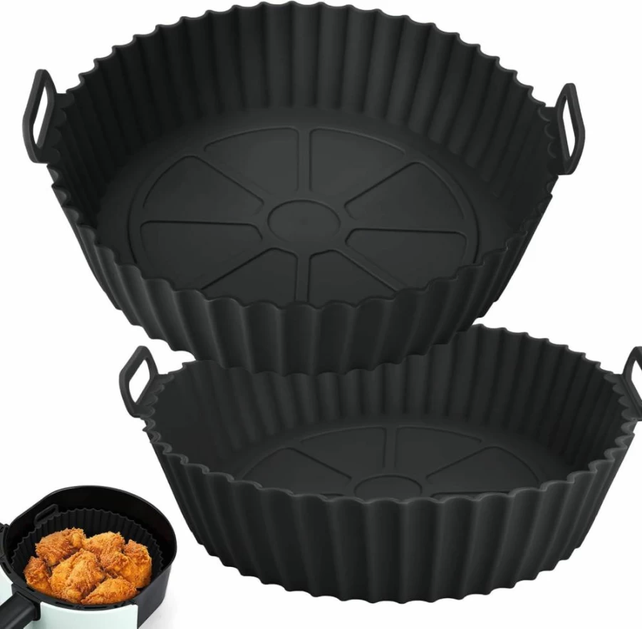 2 Pack Viretec Reusable Silicone Air Fryer Liners for Ninja 3-5Qt, Non-Slip Basket & Baking Tray Replacement, Top 8In Bottom 6.8In, Oven Safe Accessories