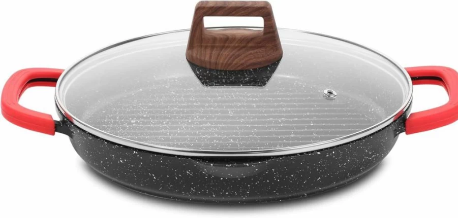 ESLITE LIFE 11 Inch Square Nonstick Grill Pan with Lid - PTFE & PFOA Free, Induction Compatible Skillet for Stovetop, Indoor Grilling, Steak, Black