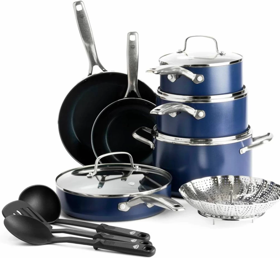 Blue Diamond 9.5" & 11" Nonstick Ceramic Frying Pan Set, PFAS & PTFE-Free, Oven & Dishwasher Safe, Cool-Touch Handles, Metal Utensil Safe, Non-Toxic Cookware