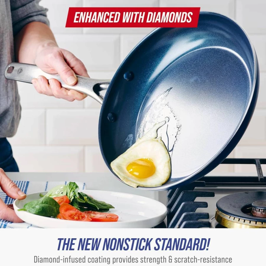 Blue Diamond 9.5" & 11" Nonstick Ceramic Frying Pan Set, PFAS & PTFE-Free, Oven & Dishwasher Safe, Cool-Touch Handles, Metal Utensil Safe, Non-Toxic Cookware