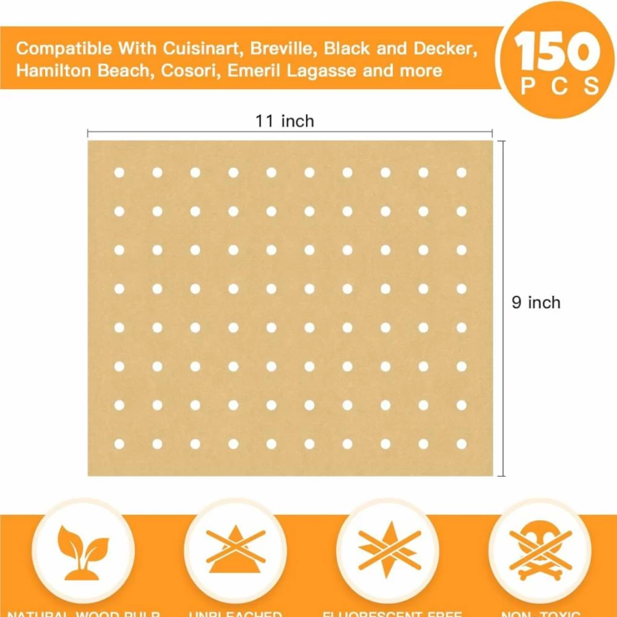 DCosok 150-Pack 9x11 Inch Air Fryer Parchment Paper Liners - Perforated Disposable Basket Sheets for XL Air Fryer & Toaster Oven Accessories