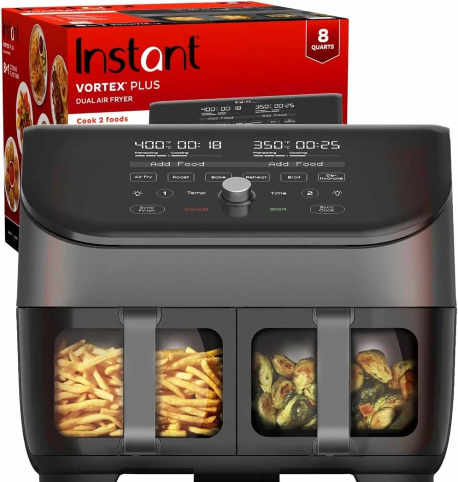 Instant Pot Vortex Plus 6QT Air Fryer with Clear View Window, 6-in-1 Functions for Frying, Baking, Roasting, Dehydrating, Broiling & Reheating, Custom Programs, Black