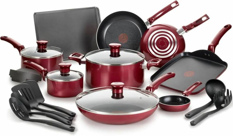 Tefal Nonstick 18-Piece Cookware Set, Oven Safe to 350°F, Includes Fry Pans, Saucepans, Pots, Lids & Utensils, Dishwasher Safe, Black