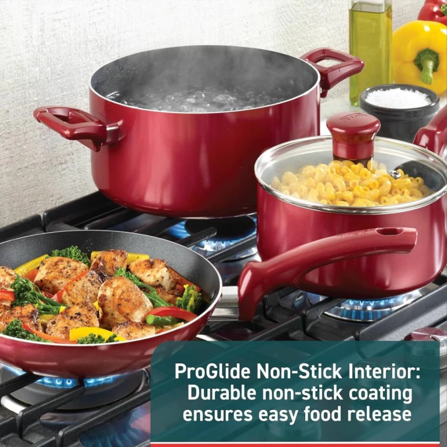 Tefal Nonstick 18-Piece Cookware Set, Oven Safe to 350°F, Includes Fry Pans, Saucepans, Pots, Lids & Utensils, Dishwasher Safe, Black