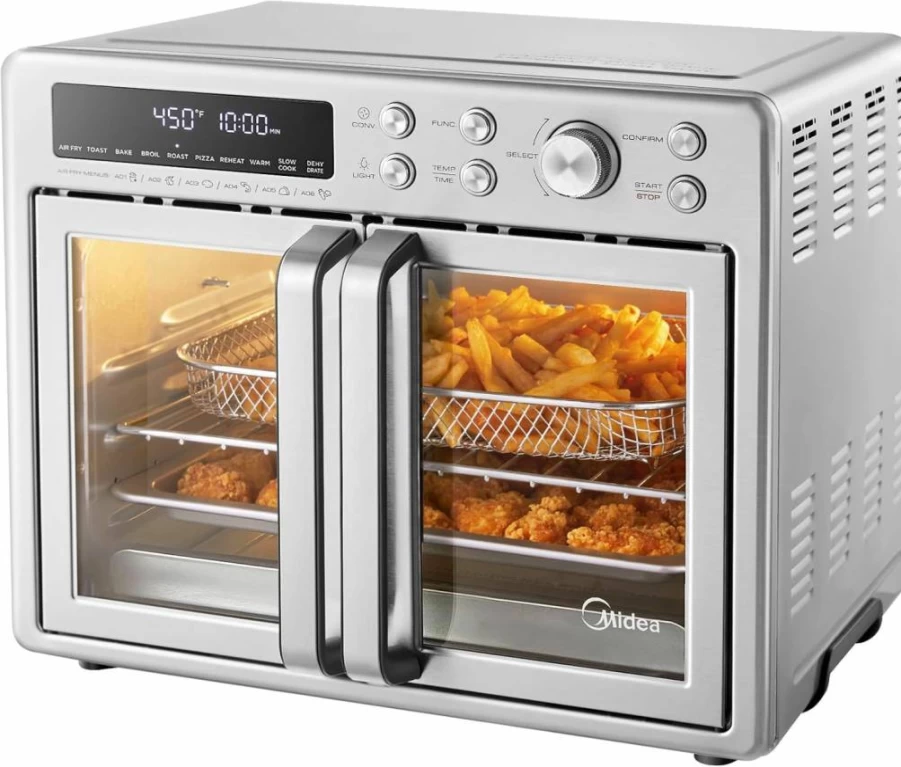 Midea 26.4 Qt Flexify 10-in-1 French Door Toaster Oven Air Fryer Combo, Stainless Steel Countertop Oven, 25% Faster Cooking with 90% Less Oil