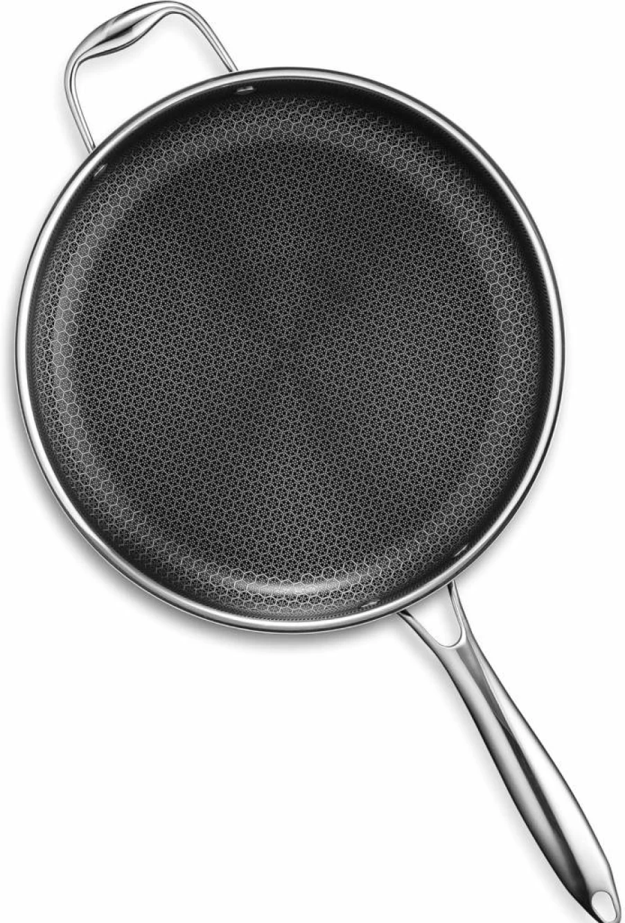 HexClad Hybrid Nonstick 4.5-Quart Deep Saute Pan with Glass Lid, Stay-Cool Handle, Dishwasher & Oven Safe to 900°F, Induction Compatible for All Cooktops