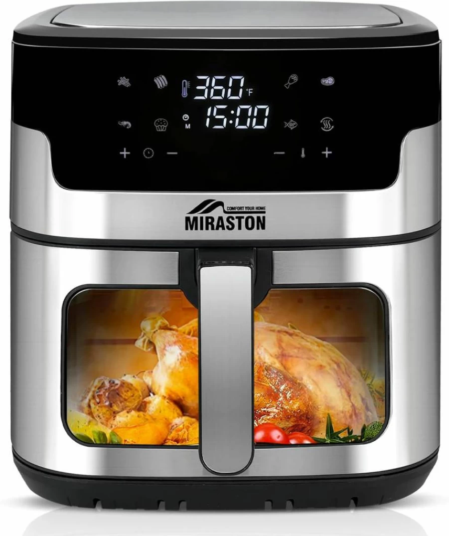 MIRASTON 8.5Qt Family Size Digital Air Fryer with Smart Touchscreen, 8 Presets for Air Frying, Reheating, Fast Cooking, Nonstick Square Basket, Dishwasher-Safe & Party Food Ready