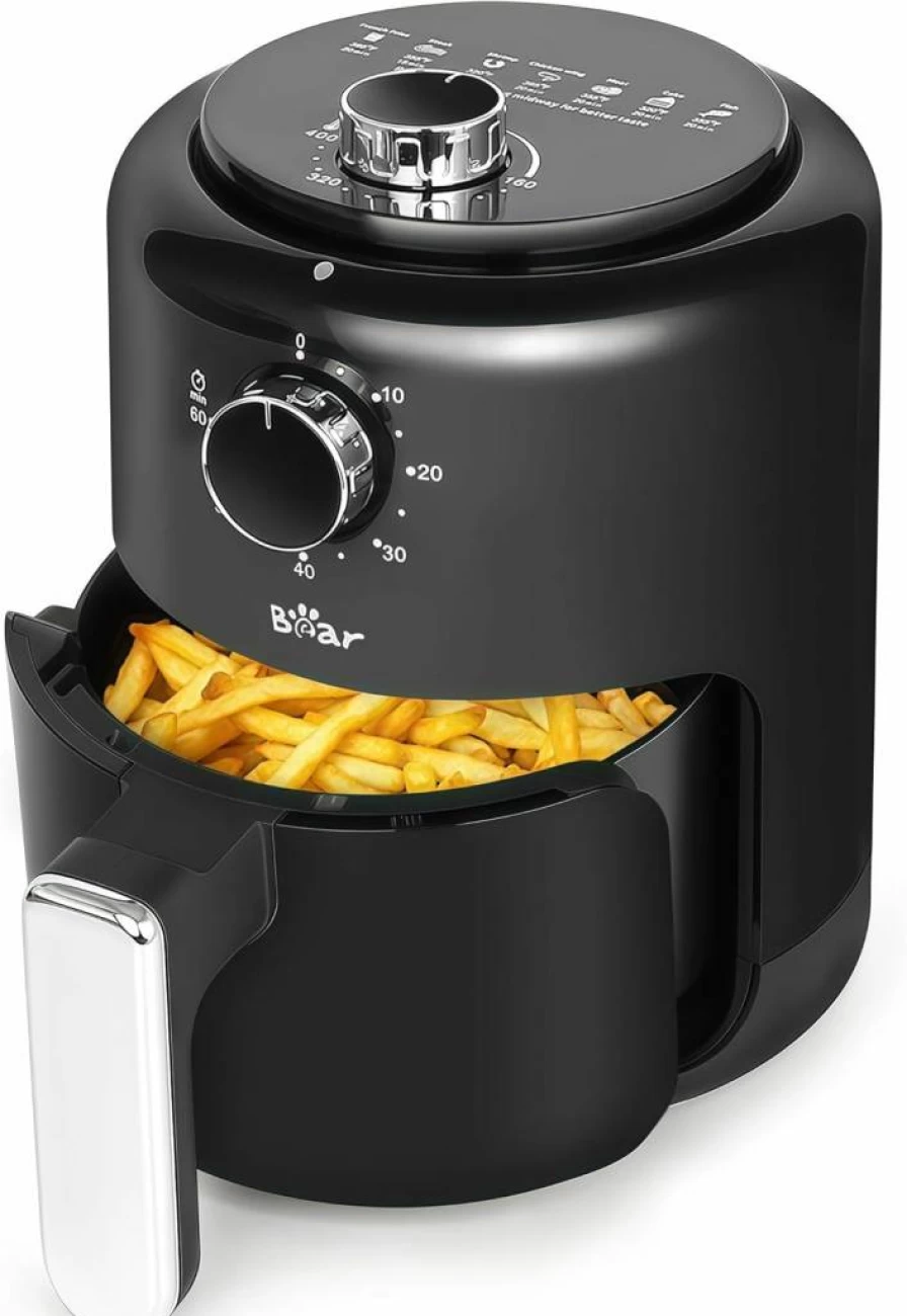 Bear Mini Air Fryer 2.1 Quart - Compact, Nonstick Basket, Adjustable Time & Temperature Control, Perfect for 1-2 People, Healthy Meals & Snacks in Minutes, Space-Saving Design