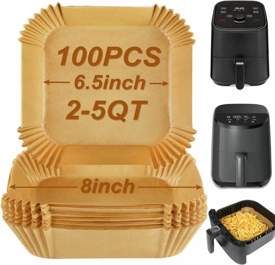 BYKITCHEN 9 Inch Air Fryer Parchment Paper Liners - Set of 200, Compatible with Ninja AG301 Grill, Cosori, Gourmia 5-8 QT Basket, Non-Stick Air Fryer Accessories, Disposable Air Fryer Sheets
