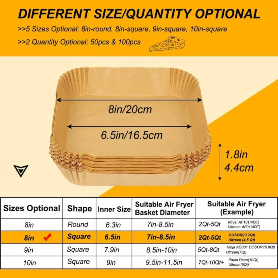 BYKITCHEN 9 Inch Air Fryer Parchment Paper Liners - Set of 200, Compatible with Ninja AG301 Grill, Cosori, Gourmia 5-8 QT Basket, Non-Stick Air Fryer Accessories, Disposable Air Fryer Sheets