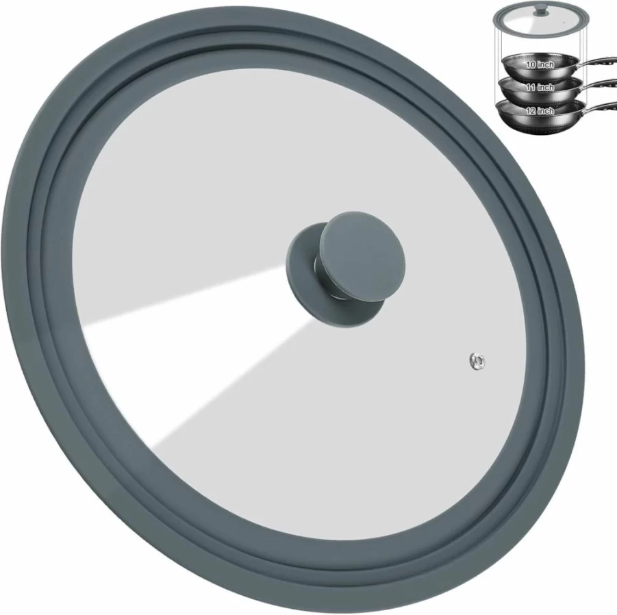 Komokeru 2-Pack Universal Silicone & Tempered Glass Lid Set - Fits 7" to 12" Pots, Pans, Skillets, Cast Iron & Crockpot - Heat-Resistant Cookware Cover Replacement