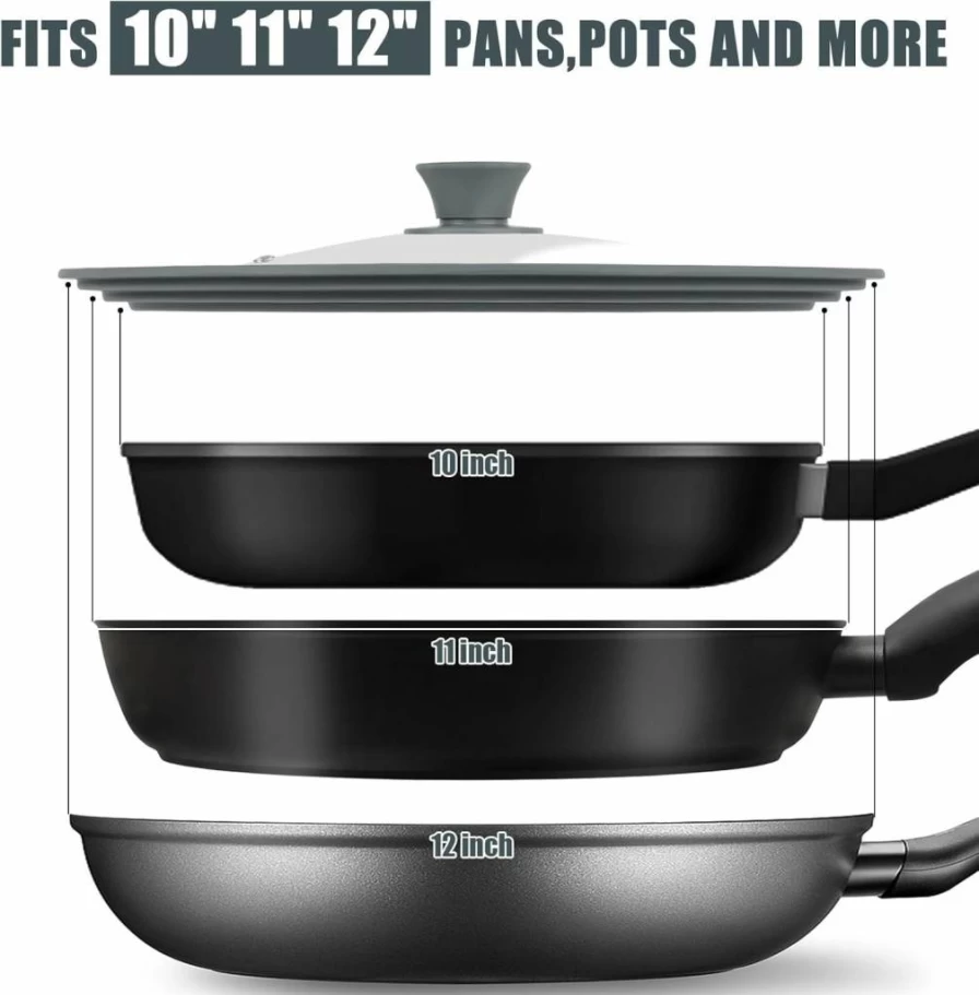 Komokeru 2-Pack Universal Silicone & Tempered Glass Lid Set - Fits 7" to 12" Pots, Pans, Skillets, Cast Iron & Crockpot - Heat-Resistant Cookware Cover Replacement