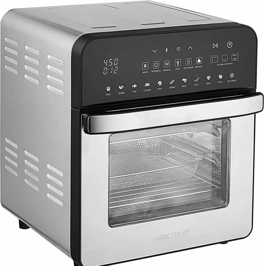 GoWISE USA GW44800-O 15-in-1 Deluxe Air Fryer Oven with Rotisserie, Dehydrator & 50 Recipes, 12.7-Quarts, Black/Silver Electric Countertop Cooker