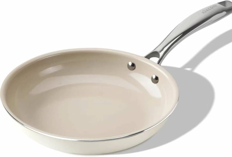 Kikcoin Ceramic Nonstick Cookware Set - 8", 9.5", 11" PFAS-Free Frying Pans with Stay-Cool Handles, Oven & Dishwasher Safe, PFOA & PTFE Free Healthy Cooking Skillets
