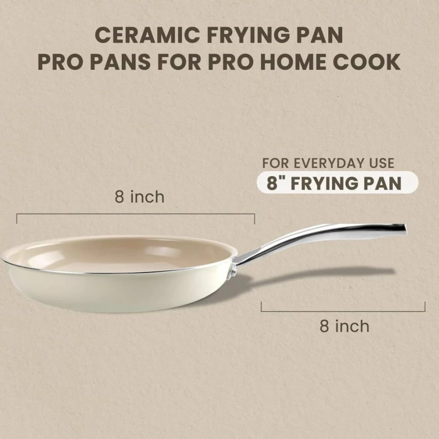 Kikcoin Ceramic Nonstick Cookware Set - 8", 9.5", 11" PFAS-Free Frying Pans with Stay-Cool Handles, Oven & Dishwasher Safe, PFOA & PTFE Free Healthy Cooking Skillets