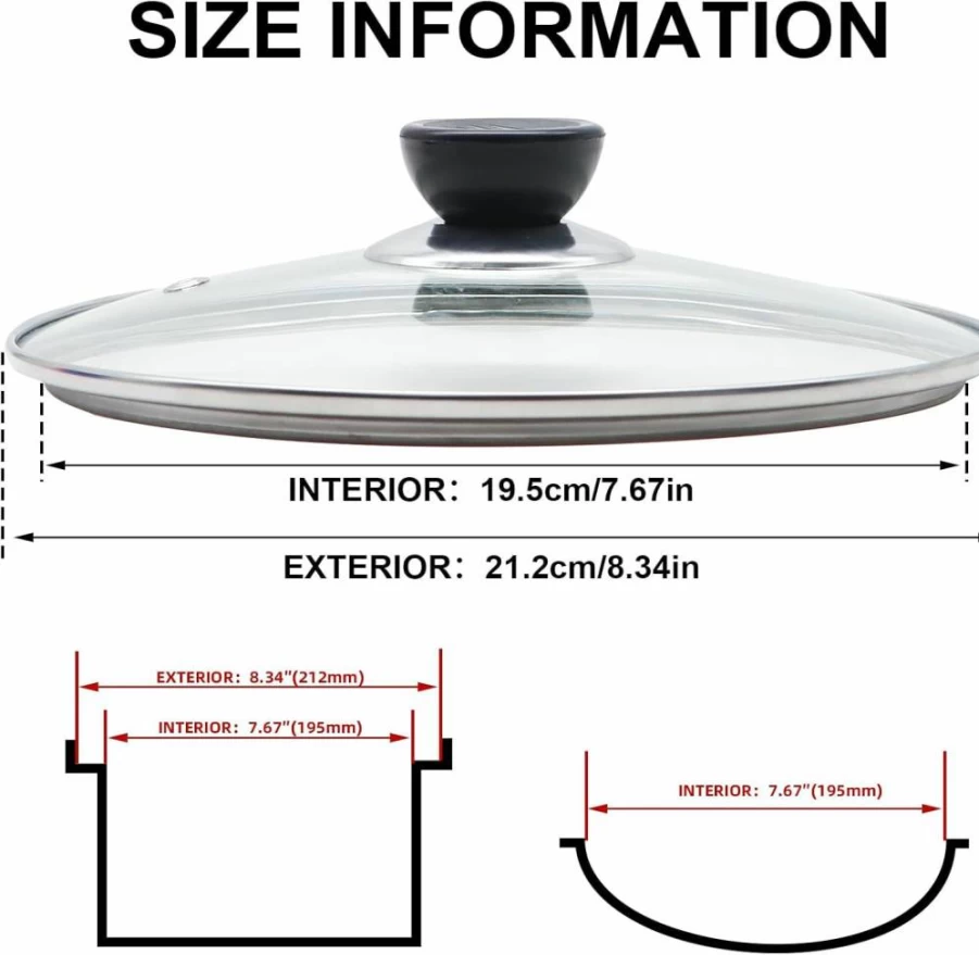 8 Inch Tempered Glass Lid for Frying Pan - Stainless Steel Rim Cover for Wok, Skillet & Pot - Compatible with 8 Inch Pans - Wulitaotao Brand