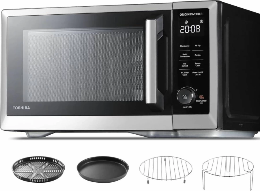 TOSHIBA 1.0 Cu.Ft Countertop Microwave Oven with Air Fryer, Convection, Inverter Technology, Broil, 27 Auto Menus, 47 Recipes, Humidity Sensor, and Mute Function – 1000W, 30Qt