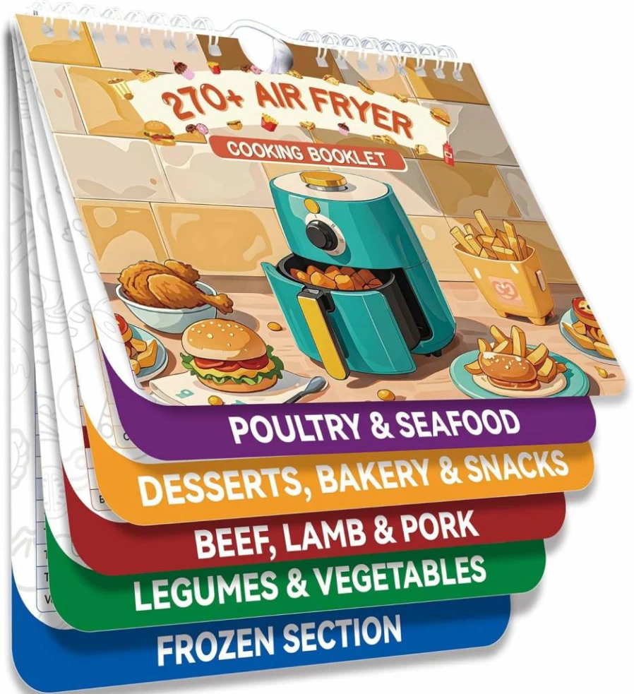 Weneasker Air Fryer Cooking Guide - 270+ Foods Cheat Sheet Magnetic Booklet, Essential Air Fryer Accessories & Recipes