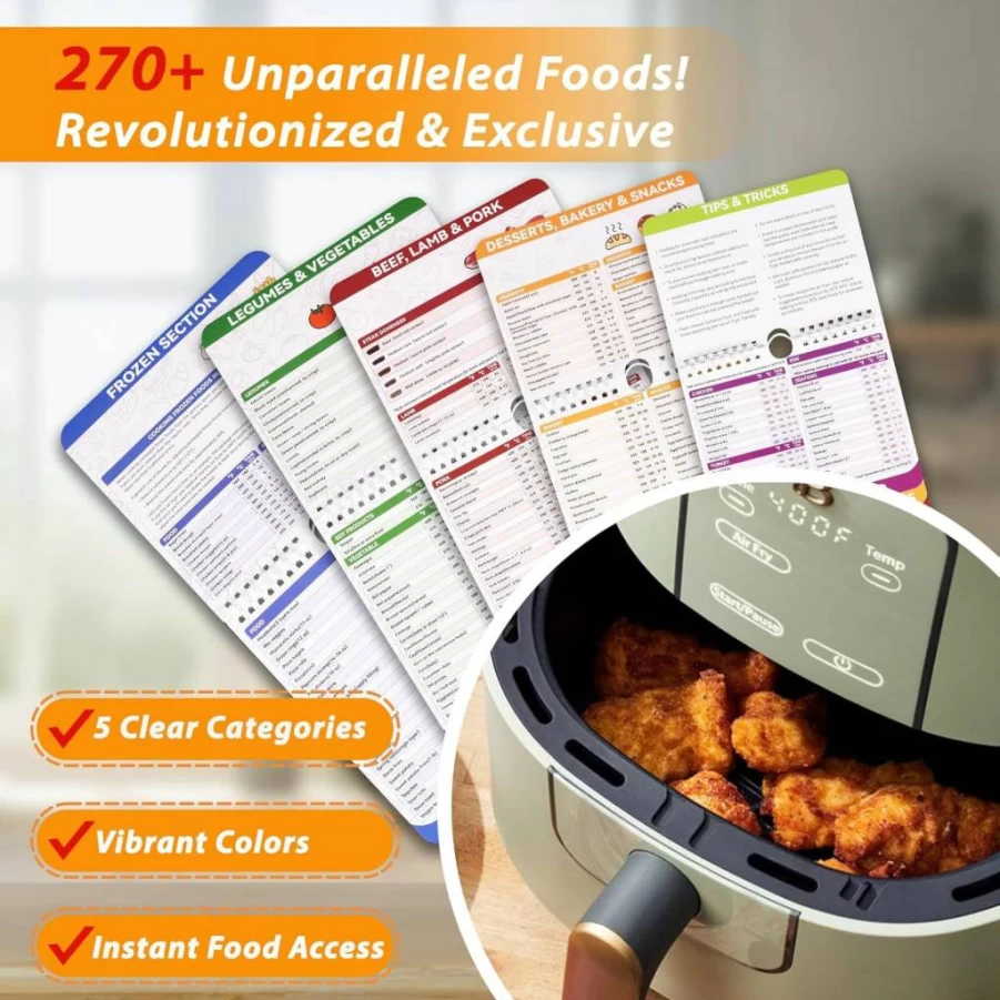 Weneasker Air Fryer Cooking Guide - 270+ Foods Cheat Sheet Magnetic Booklet, Essential Air Fryer Accessories & Recipes