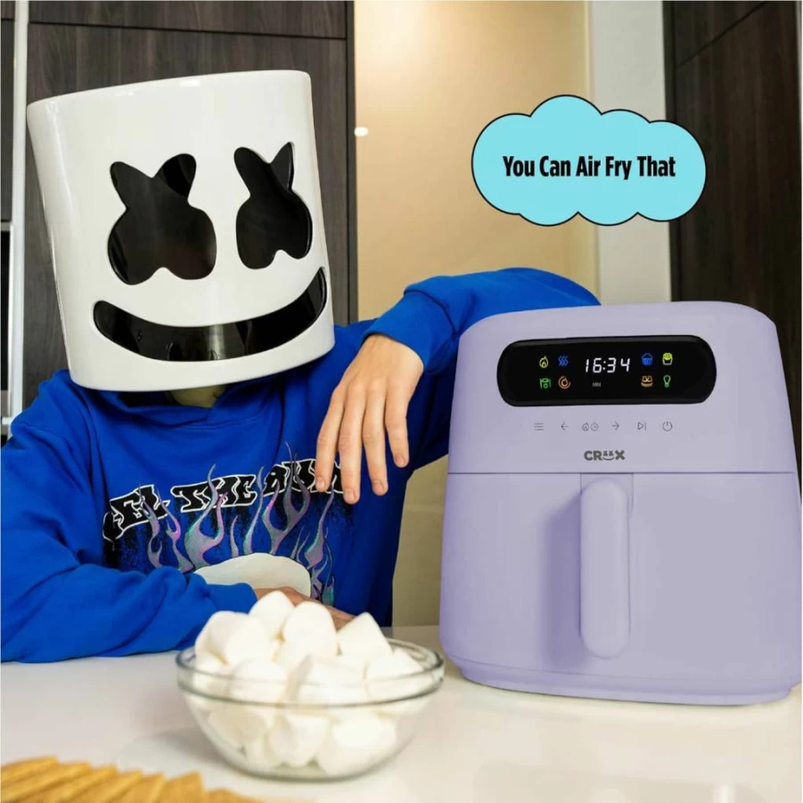 Crux X Marshmello 3.0 Qt Digital Air Fryer with TurboCrisp Technology, Touch Screen Controls, Timer, Auto Shut-Off, Programmable Settings & Silicone Cupcake Molds, Black