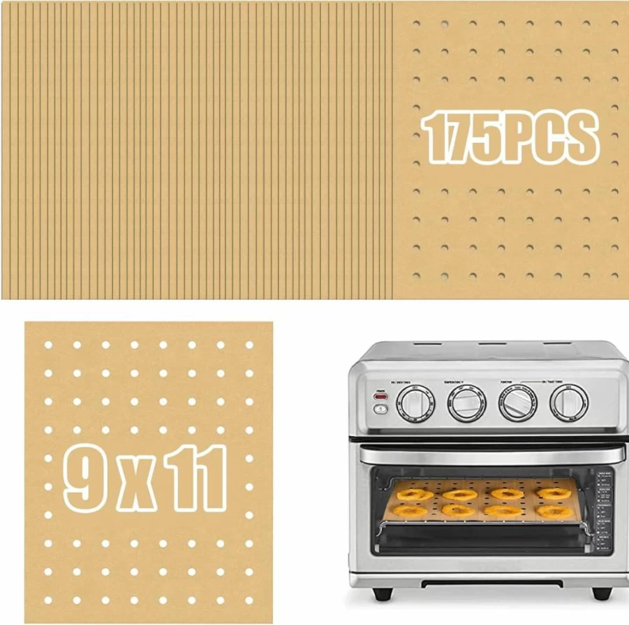 GOAUS 175-Pack 9x11 Inch Perforated Parchment Paper Sheets for Air Fryer, Toaster Oven, Cuisinart, Ninja Foodi, Breville & Instant Pot - Disposable Non-Stick Liners