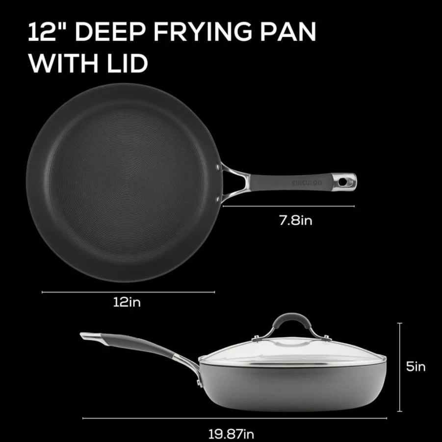 Circulon Radiance 12-Inch Deep Nonstick Skillet with Lid - Hard Anodized Gray Frying Pan
