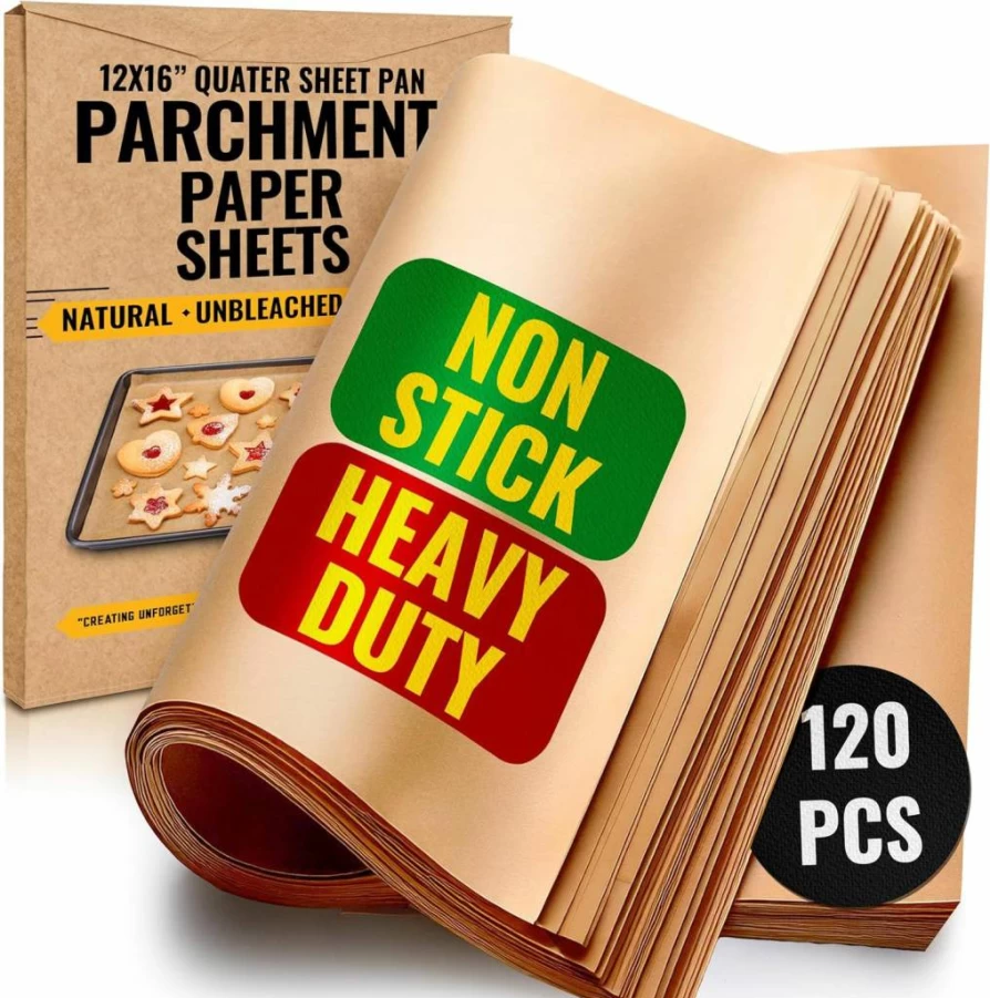 Baker's Signature 8x12 Inch Quarter Sheet Pan Parchment Paper - Pack of 120 Precut, Unbleached, Non-Toxic Baking Sheets with Silicone Coating, No Curl or Burn