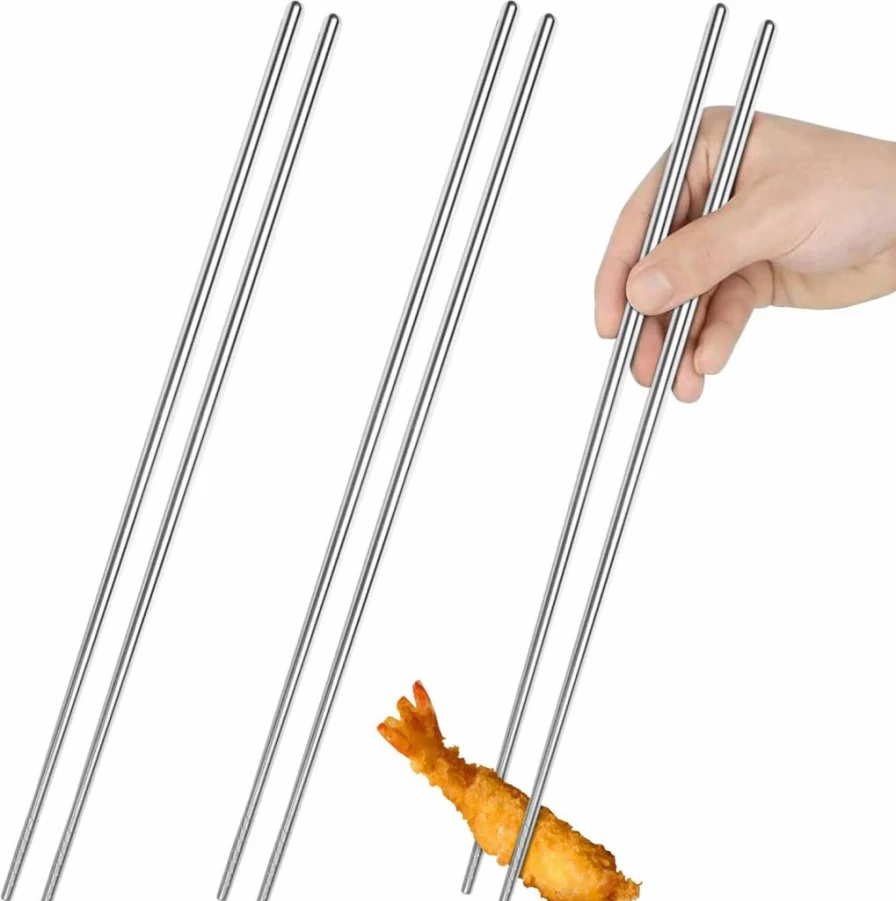 MyLifeUNIT 14-Inch Extra Long Stainless Steel Chopsticks for Hot Pot, Cooking, and Noodles - 3 Pairs Set