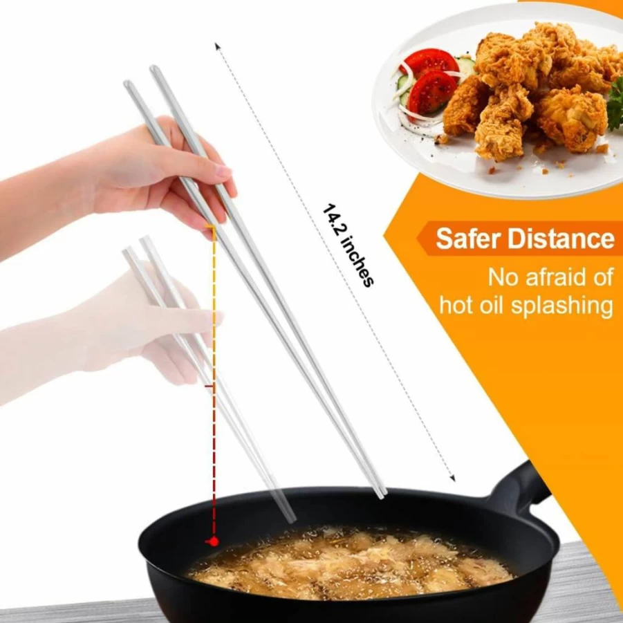 MyLifeUNIT 14-Inch Extra Long Stainless Steel Chopsticks for Hot Pot, Cooking, and Noodles - 3 Pairs Set