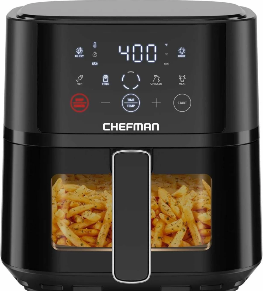 Chefman 4 Qt Air Fryer with Hi-Fry Technology, Easy-View Window, 4 Presets, Nonstick Dishwasher-Safe Basket - Compact Black Airfryer for Quick Meals