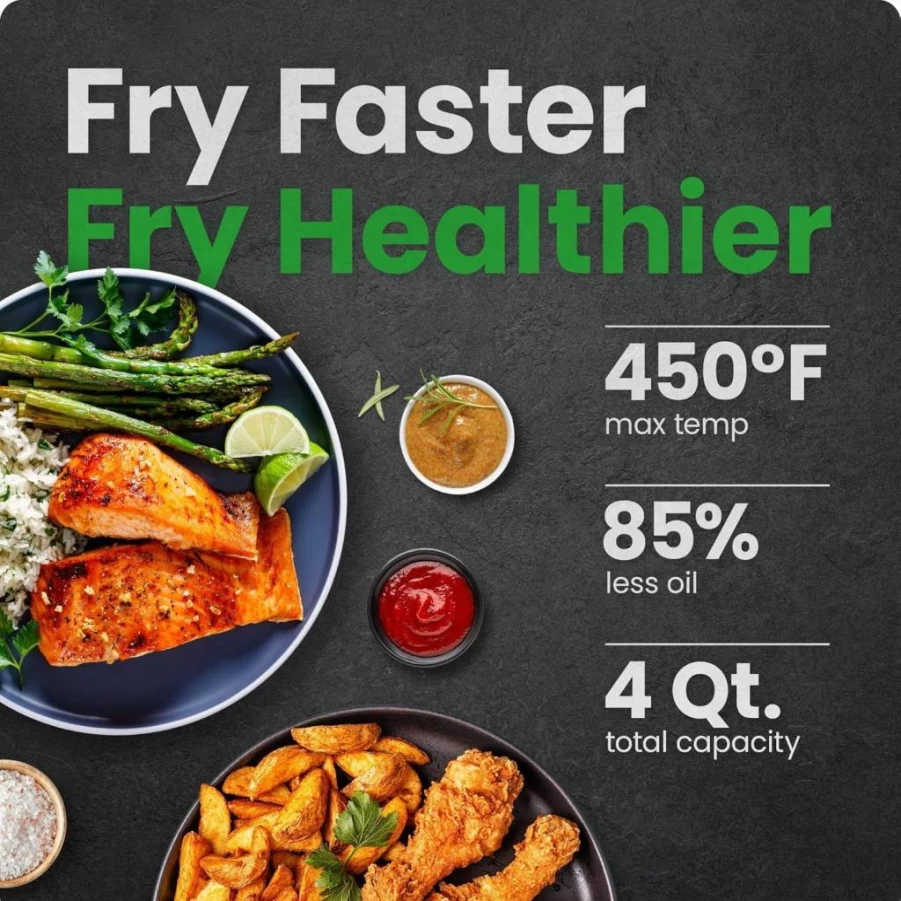Chefman 4 Qt Air Fryer with Hi-Fry Technology, Easy-View Window, 4 Presets, Nonstick Dishwasher-Safe Basket - Compact Black Airfryer for Quick Meals