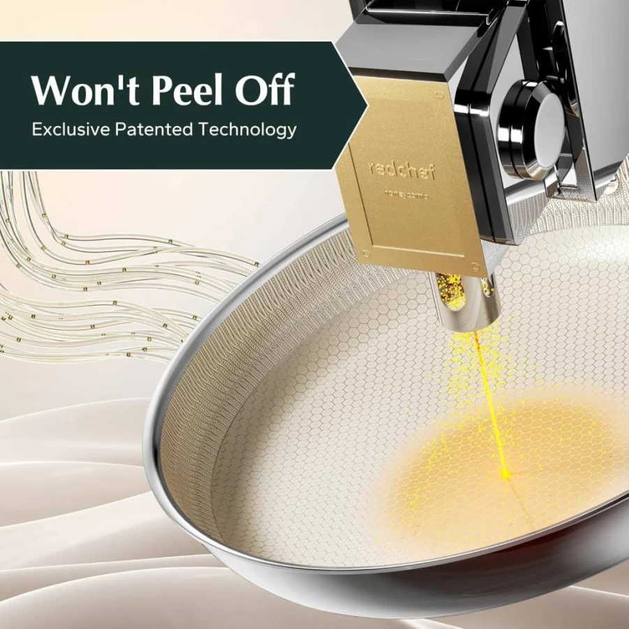 Redchef 10 Inch Non-Toxic Ceramic Non-Stick Frying Pan, Tri-Ply Stainless Steel Skillet, PTFE & PFOA Free, Oven & Dishwasher Safe, Induction Compatible Cookware