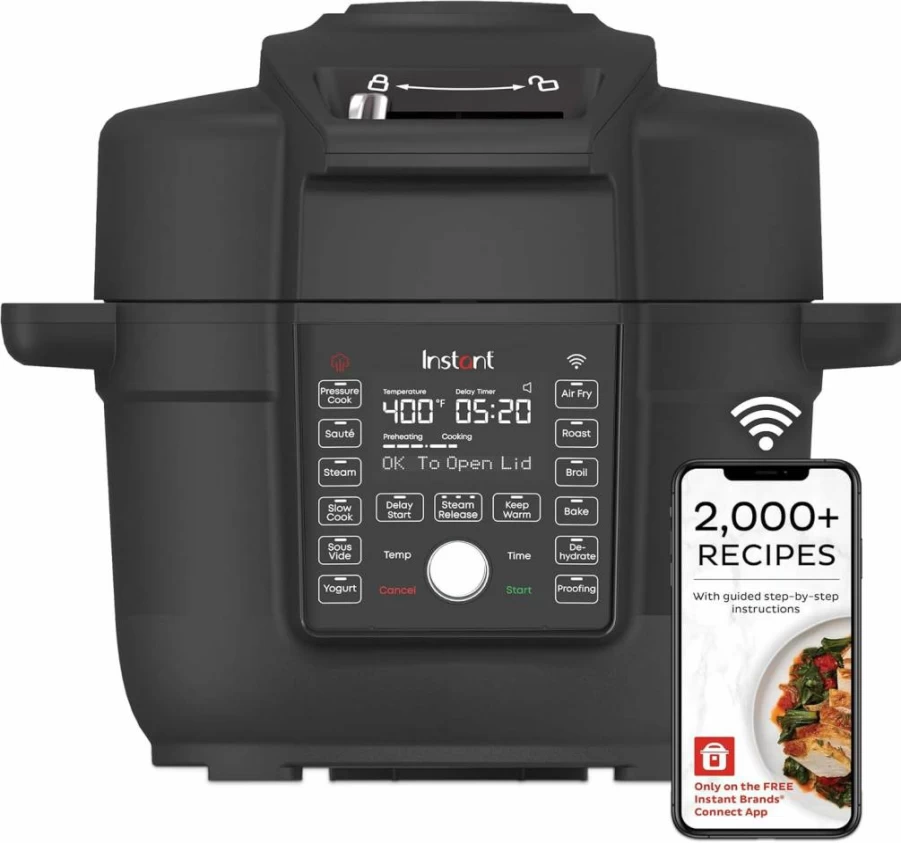 Instant Pot Duo Crisp Ultimate Lid 13-in-1 Multi-Cooker: 6.5QT Air Fryer, Pressure Cooker, Slow Cooker, Sous Vide, Steamer, Baker & Dehydrator with 800+ Smart Recipes – Black