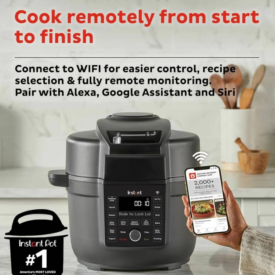 Instant Pot Duo Crisp Ultimate Lid 13-in-1 Multi-Cooker: 6.5QT Air Fryer, Pressure Cooker, Slow Cooker, Sous Vide, Steamer, Baker & Dehydrator with 800+ Smart Recipes – Black
