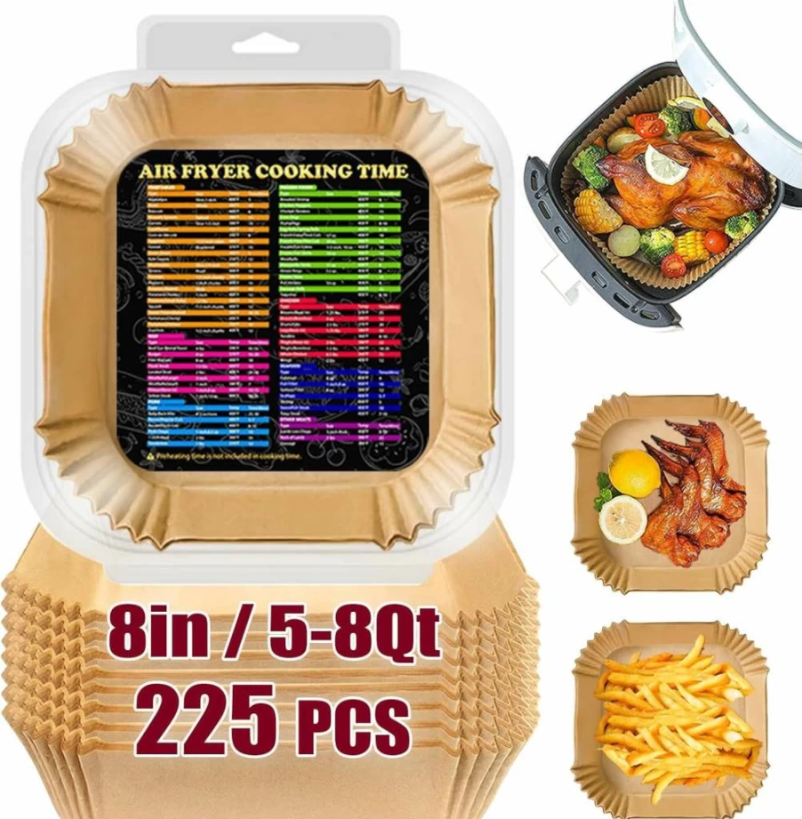 ZOWVAAM 225Pcs Air Fryer Parchment Paper Liners, 8.6x5.5 Inch Disposable Basket Liners for Ninja, Bella, Chefman & More, Non-Stick Cooker Accessories