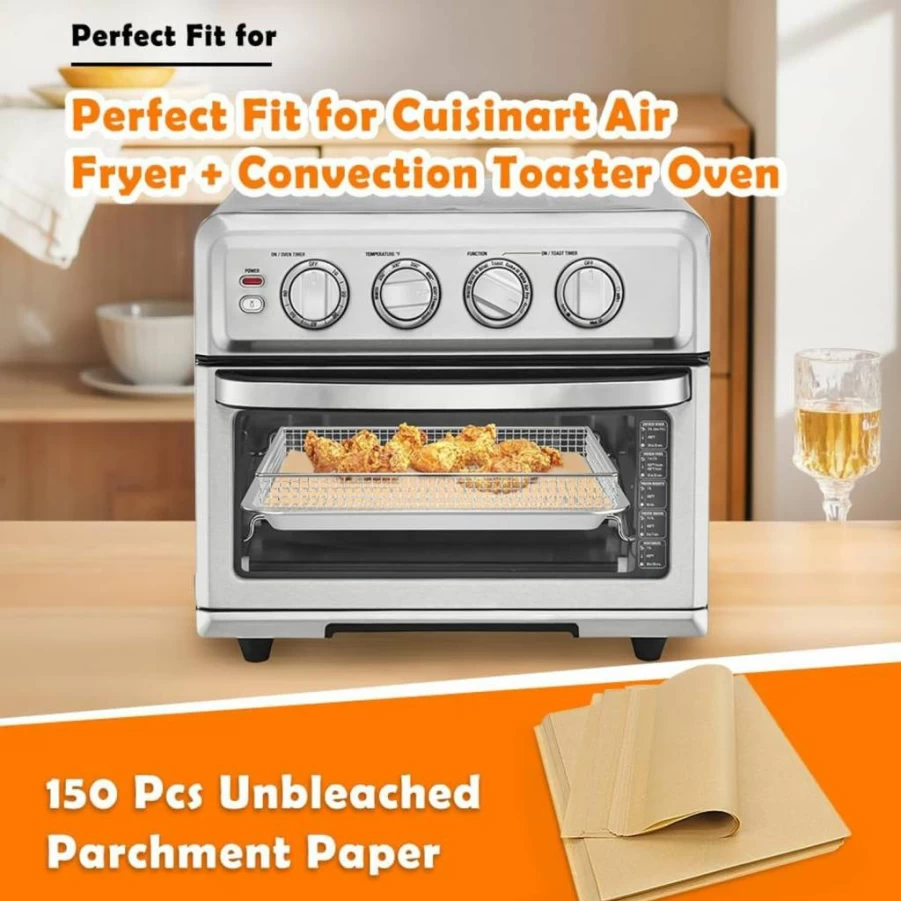 YQL 9x11 Inch 150-Pack Unbleached Air Fryer Parchment Paper Liners, Compatible with Cuisinart, Breville Smart Oven, and Most Air Fryer Toaster Ovens