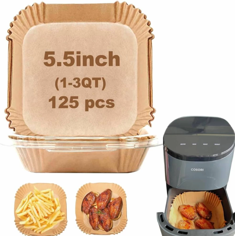 Mutvle 9 Inch Square Air Fryer Paper Liners, 125-Pack Disposable Parchment Sheets for 5-8Qt Air Fryers, Oil & Water Proof Baking Liners for Roasting, Microwave Safe