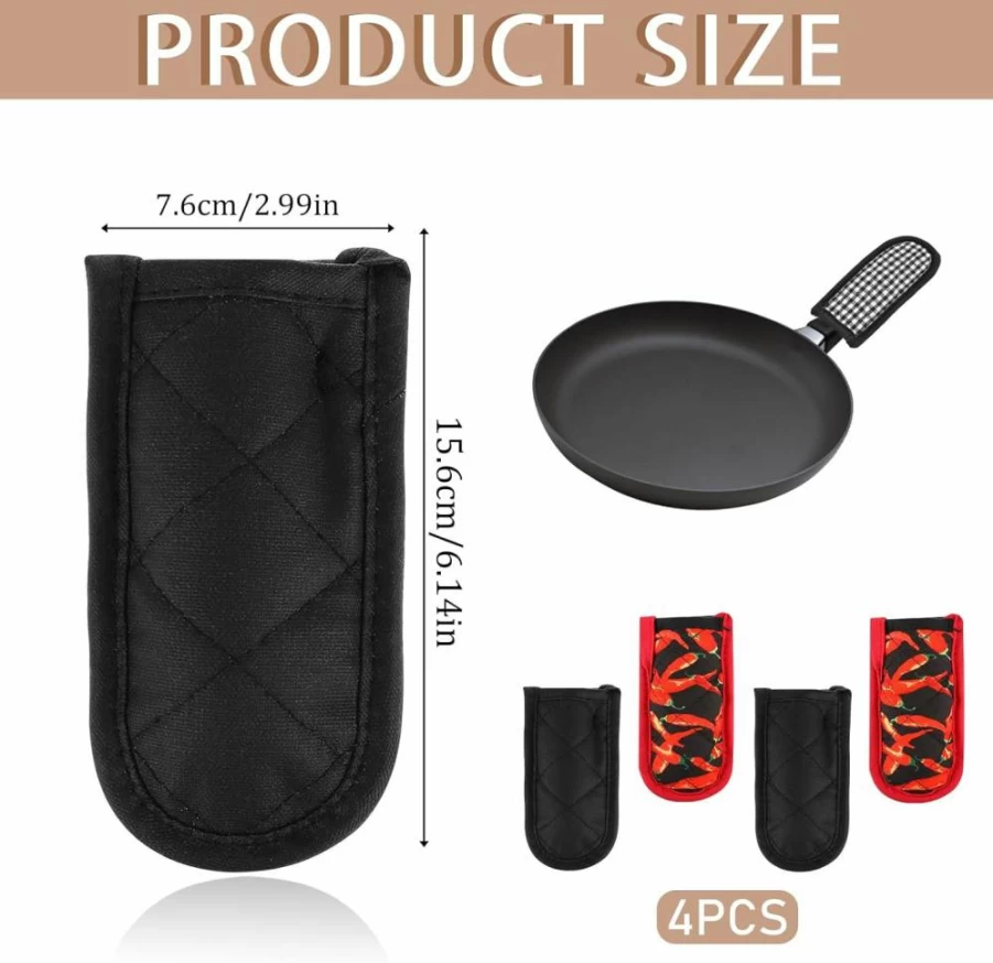 Mozeat Lens 4-Pack Heat Resistant Pan Handle Covers - Machine Washable Skillet Handle Sleeves for Cast Iron, Pots & Baking - Kitchen Cooking Safety Accessories