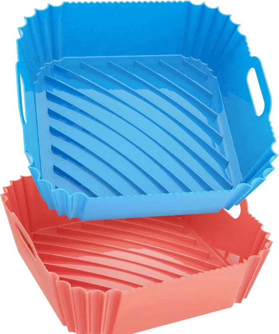 Seropy 2-Pack Reusable Silicone Air Fryer Liners, 7.1 Inch Square Non-Stick Oven Baking Mats for 4-7 Qt Air Fryer Basket, Pot & Kitchen Accessories