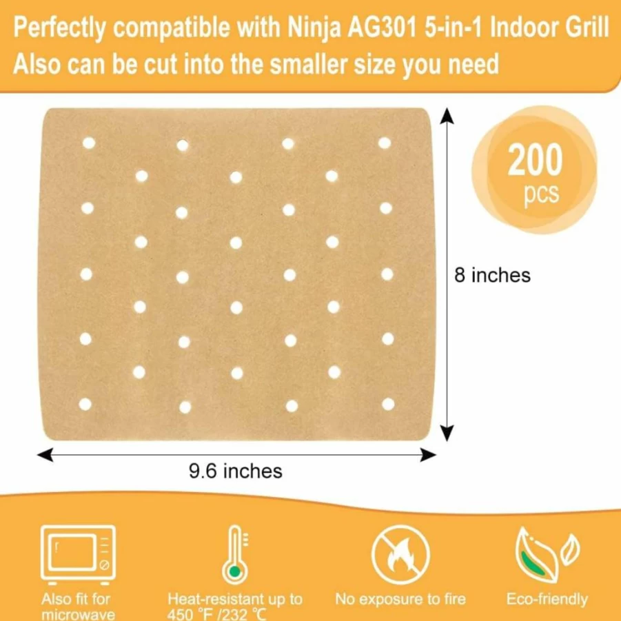 BYKITCHEN Air Fryer Parchment Paper Liners, 11x12 Inch Non-Stick, Unbleached, 100-Pack for Ninja Foodi, XL Air Fryer, Toaster Oven, Dehydrator & More